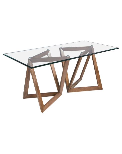 Table à manger avec plateau en verre trempé biseauté verre/noyer - 180x90x75 cm