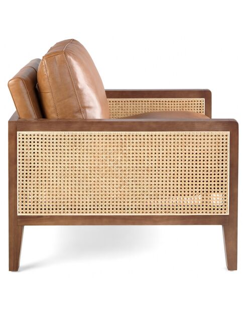 Fauteuil avec accoudoirs en cuir marron/noyer - 70x90x85 cm
