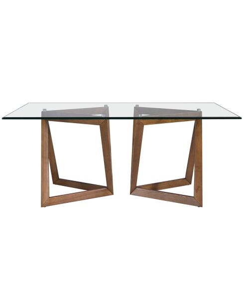 Table à manger avec plateau en verre trempé biseauté verre/noyer - 180x90x75 cm