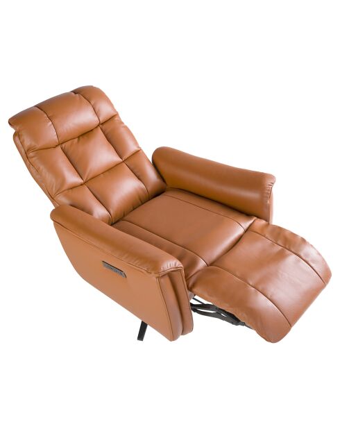 Fauteuil relax pivotant avec accoudoirs en cuir epoxy brun/noir - 85x80x106 cm