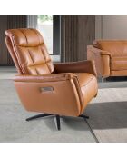 Fauteuil relax pivotant avec accoudoirs en cuir epoxy brun/noir - 85x80x106 cm