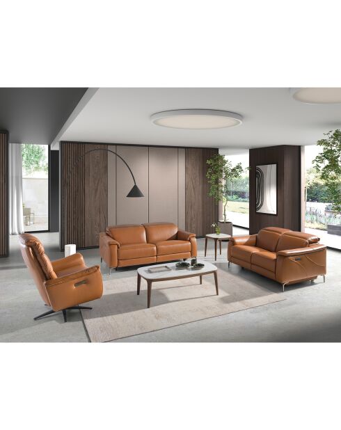 Fauteuil relax pivotant avec accoudoirs en cuir epoxy brun/noir - 85x80x106 cm