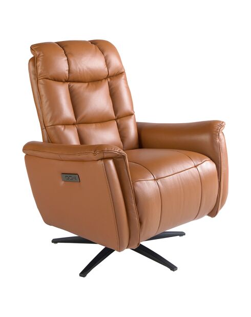 Fauteuil relax pivotant avec accoudoirs en cuir epoxy brun/noir - 85x80x106 cm