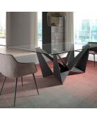 Table à manger avec plateau fixe en verre trempé noir mat/transparent - 240x120x75 cm