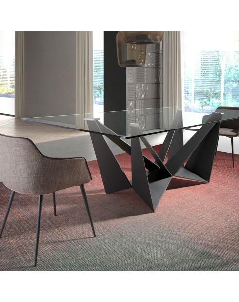 Table à manger avec plateau fixe en verre trempé noir mat/transparent - 240x120x75 cm