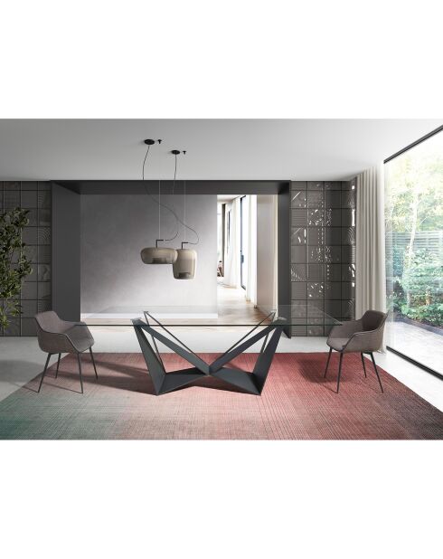 Table à manger avec plateau fixe en verre trempé noir mat/transparent - 240x120x75 cm