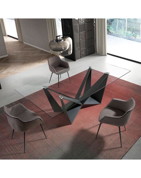 Table à manger avec plateau fixe en verre trempé noir mat/transparent - 240x120x75 cm
