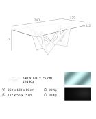 Table à manger avec plateau fixe en verre trempé noir mat/transparent - 240x120x75 cm