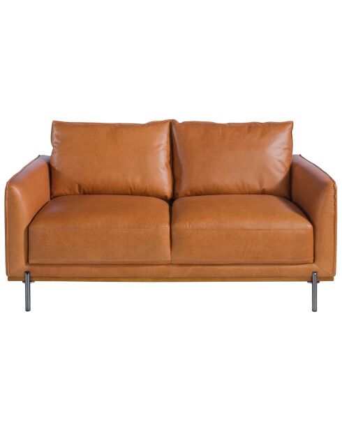 Canapé 2 places revêtu de cuir brun buffle/hêtre - 164x88x83 cm