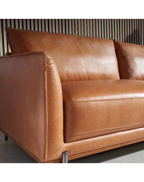 Canapé 2 places revêtu de cuir brun buffle/hêtre - 164x88x83 cm