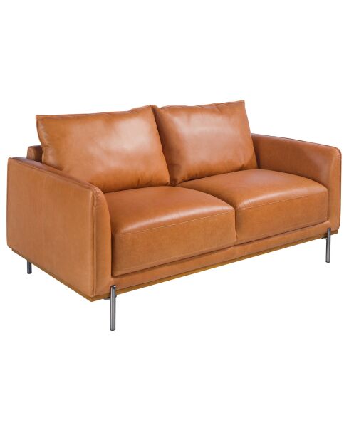 Canapé 2 places revêtu de cuir brun buffle/hêtre - 164x88x83 cm