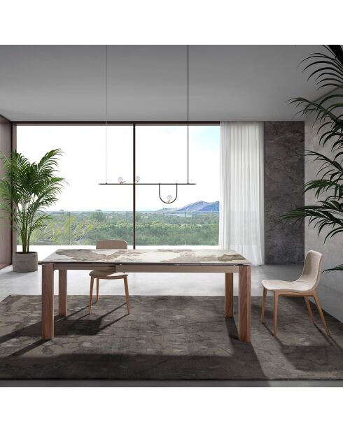 Table à manger à rallonge avec plateau en marbre de porcelaine marbre blanc/noyer - 140x90x76 cm