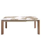 Table à manger à rallonge avec plateau en marbre de porcelaine marbre blanc/noyer - 140x90x76 cm