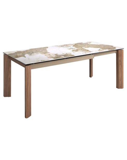Table à manger à rallonge avec plateau en marbre de porcelaine marbre blanc/noyer - 140x90x76 cm