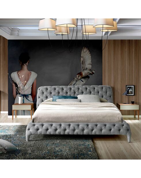 Lit tapissé en tissu avec effet tufté gris - 225x231x100 cm