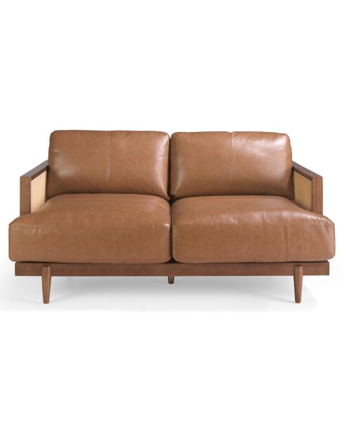 Canapé 2 places moderne en cuir marron/noyer - 164x96x83 cm