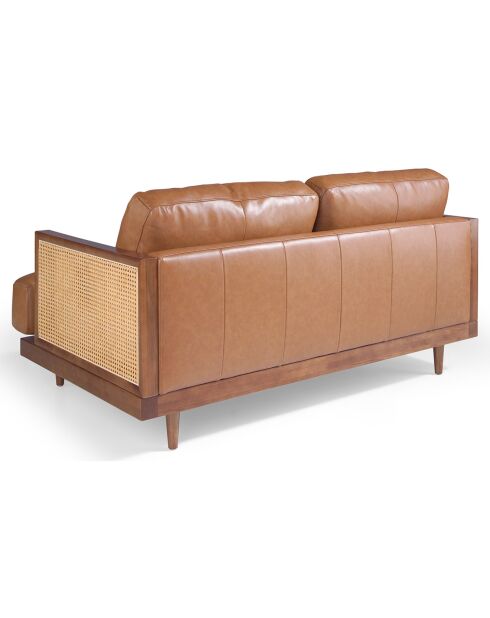 Canapé 2 places moderne en cuir marron/noyer - 164x96x83 cm