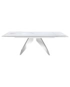 Table à manger à rallonge avec plateau en marbre de porcelaine blanc/acier - 160x90x76 cm