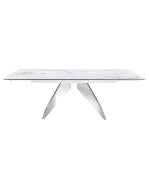 Table à manger à rallonge avec plateau en marbre de porcelaine blanc/acier - 160x90x76 cm