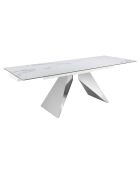 Table à manger à rallonge avec plateau en marbre de porcelaine blanc/acier - 160x90x76 cm
