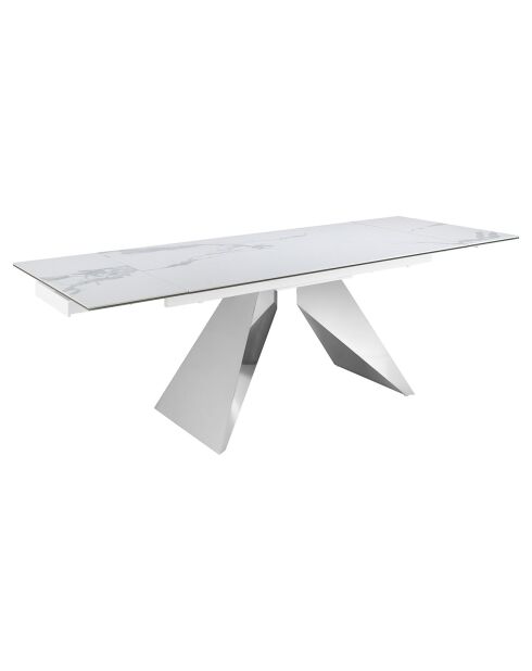 Table à manger à rallonge avec plateau en marbre de porcelaine blanc/acier - 160x90x76 cm