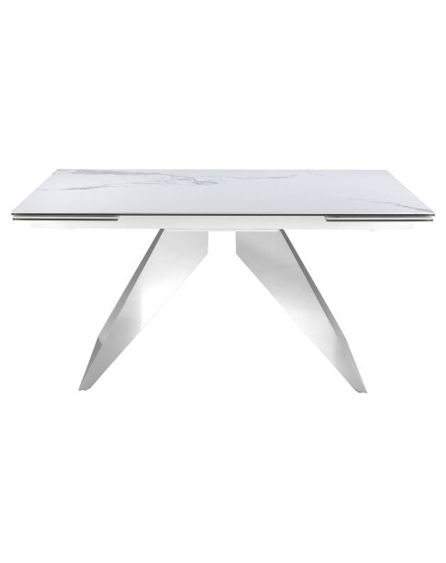 Table à manger à rallonge avec plateau en marbre de porcelaine blanc/acier - 160x90x76 cm