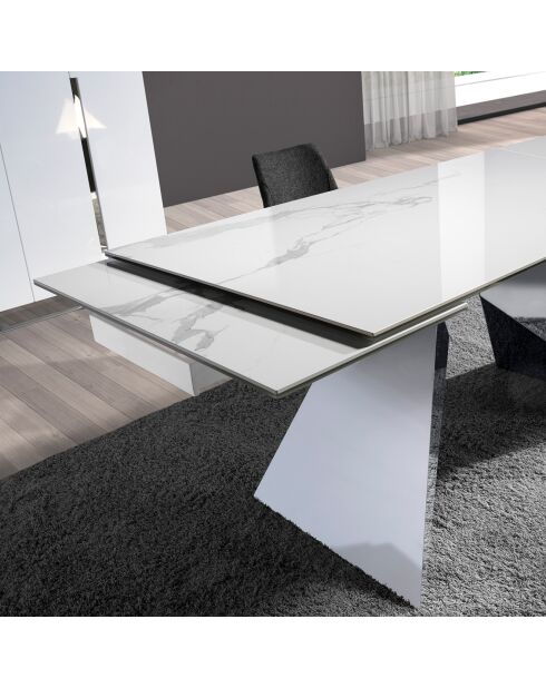 Table à manger à rallonge avec plateau en marbre de porcelaine blanc/acier - 160x90x76 cm