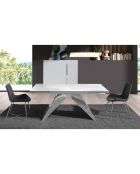 Table à manger à rallonge avec plateau en marbre de porcelaine blanc/acier - 160x90x76 cm