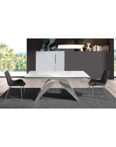 Table à manger à rallonge avec plateau en marbre de porcelaine blanc/acier - 160x90x76 cm