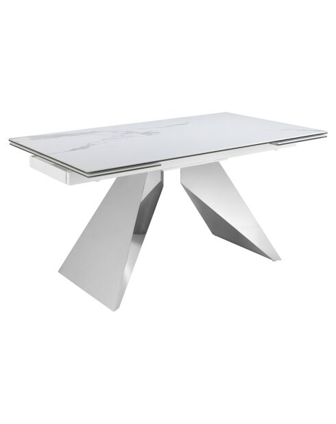 Table à manger à rallonge avec plateau en marbre de porcelaine blanc/acier - 160x90x76 cm