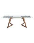 Table à manger extensible avec plateau en verre trempé verre/noyer - 160x90x75 cm