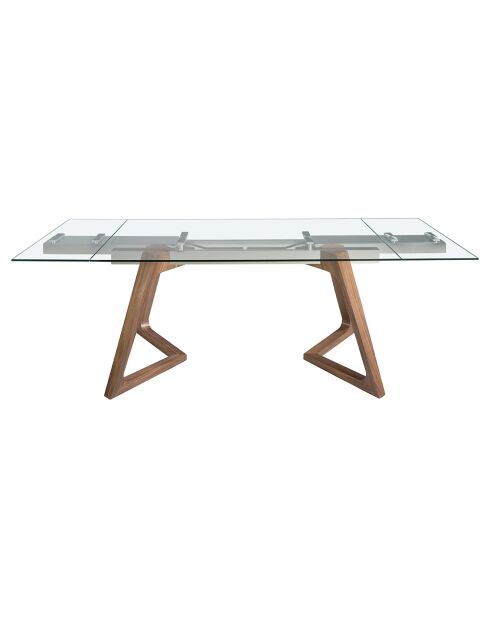 Table à manger extensible avec plateau en verre trempé verre/noyer - 160x90x75 cm
