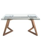 Table à manger extensible avec plateau en verre trempé verre/noyer - 160x90x75 cm