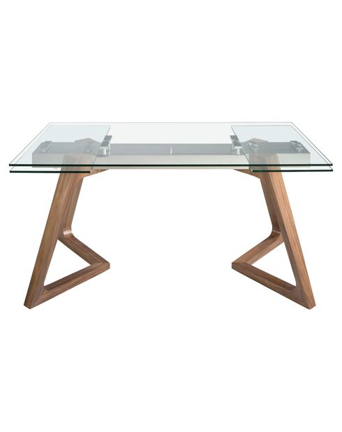 Table à manger extensible avec plateau en verre trempé verre/noyer - 160x90x75 cm