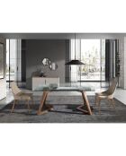 Table à manger extensible avec plateau en verre trempé verre/noyer - 160x90x75 cm