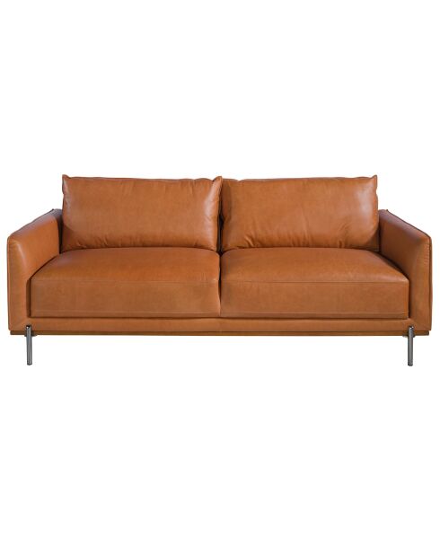 3-Sitzer-Sofa mit Bezug aus büffelbraunem Leder und Buchenholz - 210x88x83 cm