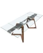 Table à manger extensible avec plateau en verre trempé verre/noyer - 160x90x75 cm