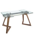 Table à manger extensible avec plateau en verre trempé verre/noyer - 160x90x75 cm