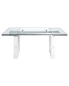 Table à manger extensible avec plateau en verre trempé verre/marbre blanc - 180x90x77 cm
