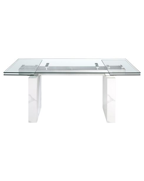 Table à manger extensible avec plateau en verre trempé verre/marbre blanc - 180x90x77 cm