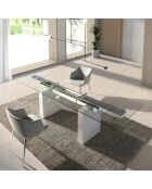 Table à manger extensible avec plateau en verre trempé verre/marbre blanc - 180x90x77 cm