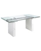 Table à manger extensible avec plateau en verre trempé verre/marbre blanc - 180x90x77 cm