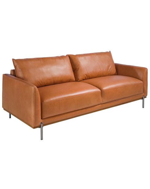 3-Sitzer-Sofa mit Bezug aus büffelbraunem Leder und Buchenholz - 210x88x83 cm