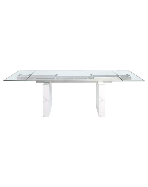 Table à manger extensible avec plateau en verre trempé verre/marbre blanc - 180x90x77 cm