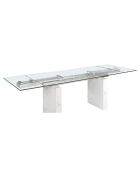 Table à manger extensible avec plateau en verre trempé verre/marbre blanc - 180x90x77 cm