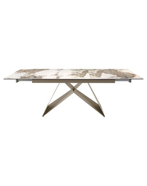 Table à manger à rallonge avec plateau en marbre de porcelaine blanc/doré - 180x90x76 cm