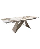 Table à manger à rallonge avec plateau en marbre de porcelaine blanc/doré - 180x90x76 cm