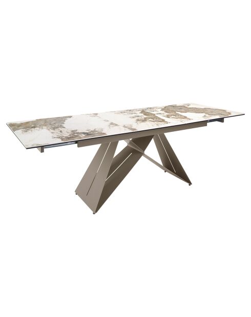 Table à manger à rallonge avec plateau en marbre de porcelaine blanc/doré - 180x90x76 cm