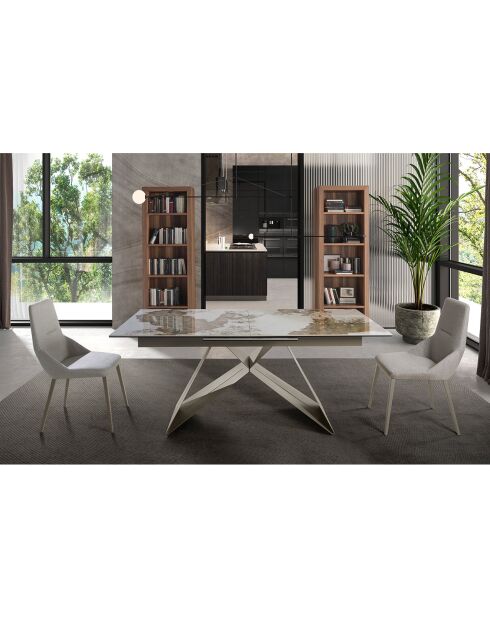 Table à manger à rallonge avec plateau en marbre de porcelaine blanc/doré - 180x90x76 cm