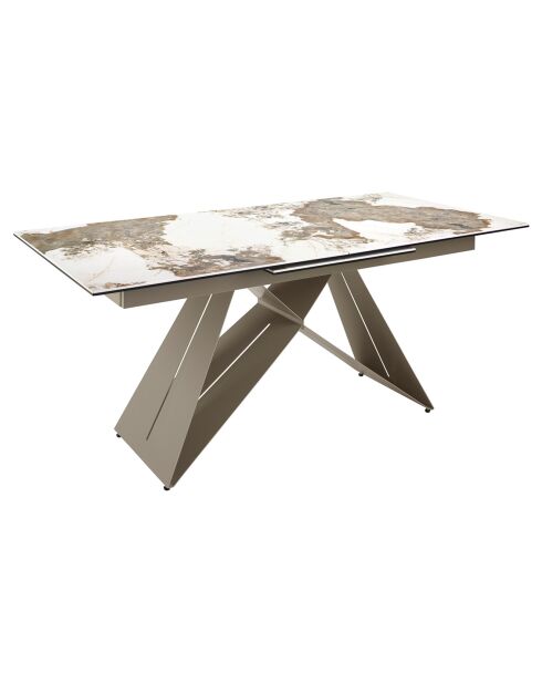 Table à manger à rallonge avec plateau en marbre de porcelaine blanc/doré - 180x90x76 cm